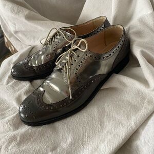 Women’s Robert Clergerie Silver and Black Wingtip Leather Brogues